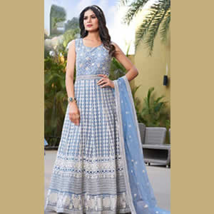 Women's Fully Stitched Gown with Net Dupatta for Festive, Paty and Weding